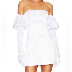 NWT More To Come White Satin mini dress with Gloves